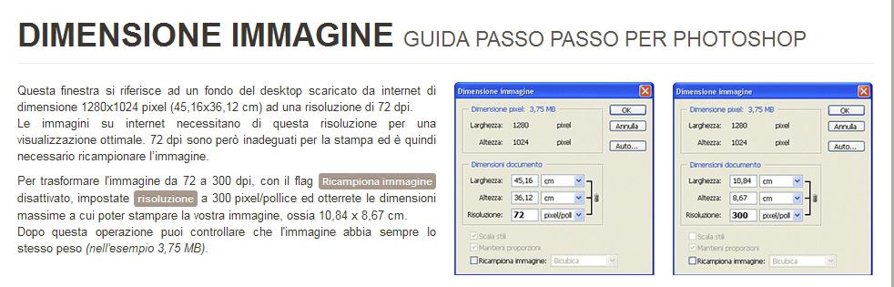 Risoluzione consigliata dei file per fotografie da file